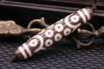 

Unique Magic Unique LKbrother Talisman Treasure Power Magic Tibetan Old Agate 21 Eye 4 Stripe Long dZi Bead Totem Pendant 4A 8C