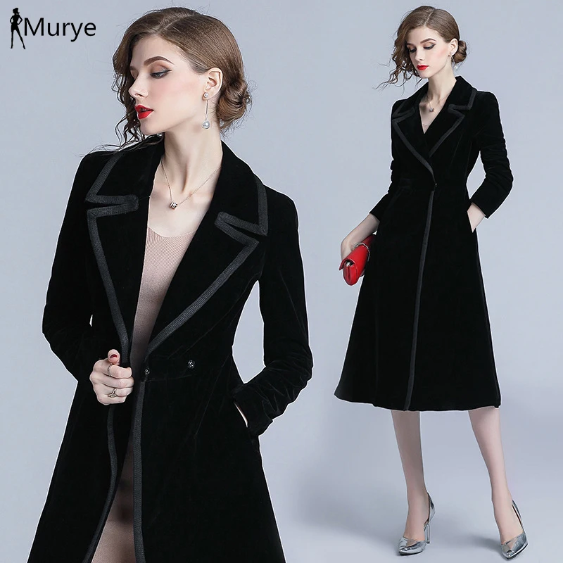 Элегантная куртка, пальто для женщин, Длинная зимняя винтажная бархатная верхняя одежда, теплая одежда с отложным воротником, Женская
