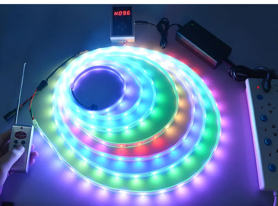 Светильник Ambi, Светодиодная лента, светильник WS AC220V DC12V 5 м 5050 RGB Dream color, неоновый светодиодный гибкий светодиодный диодный ленточный диодный светильник с RF IC контроллером