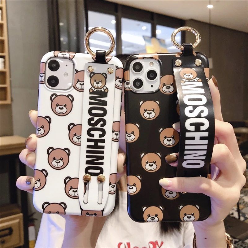 Милый медведь Мобильный корпус, персонализированный ремешок для iPhone 6 6s 7 8 11 X XS XR XS MAX 11PRO