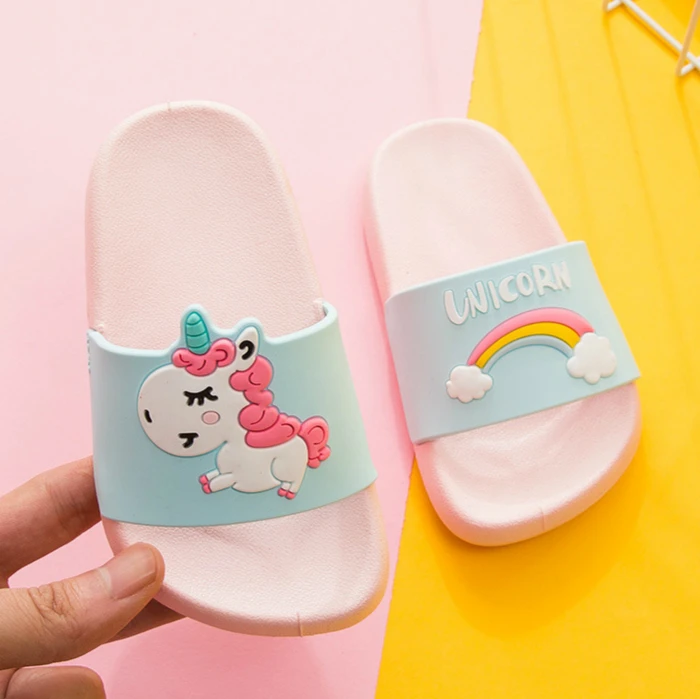 Kids Slippers Unicorn Home Slippers for Boy Girl Rainbow Shoes 2020 Summer Toddler Animal Kids Indoor Baby Slippers PVC Cartoon