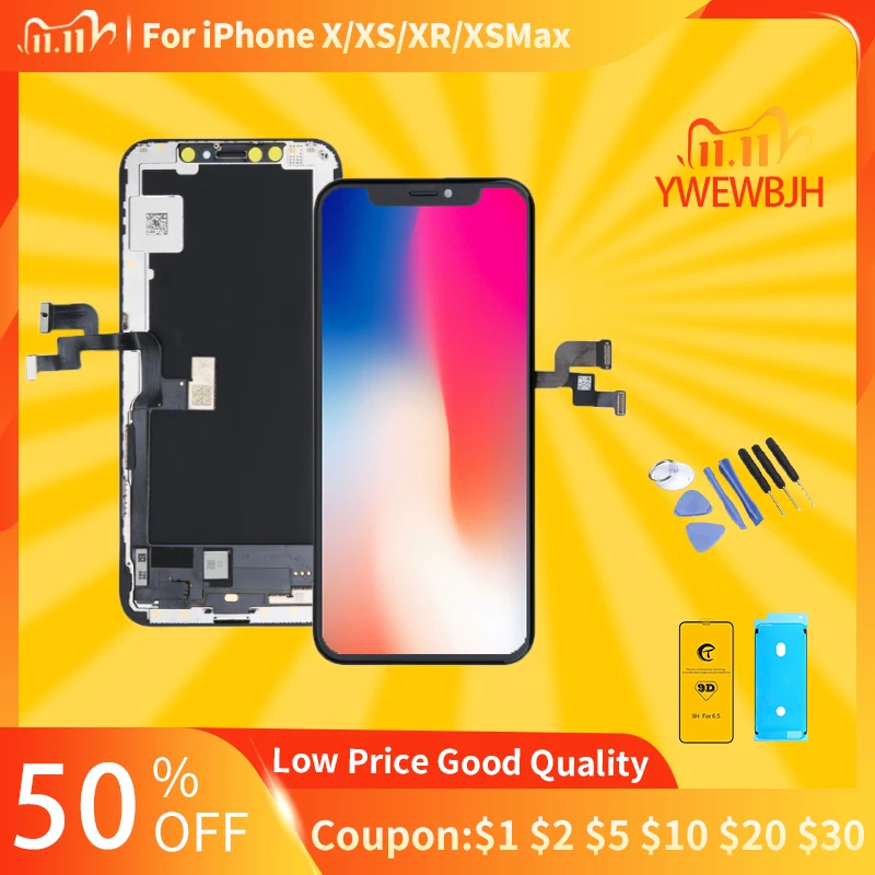 

YWEWBJH Grade For i Phone X XS OLED TFT With 3D Touch Digitizer Soft OLED Display Assembly No Dead Pixel LCD Screen Replacement