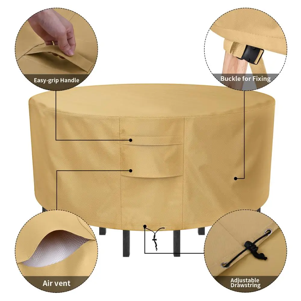Ranton Sunkorto Patio Table Cover Waterproof Wear-resistant Patio Furniture Chair Covers 60 inch Diameter Light Brown