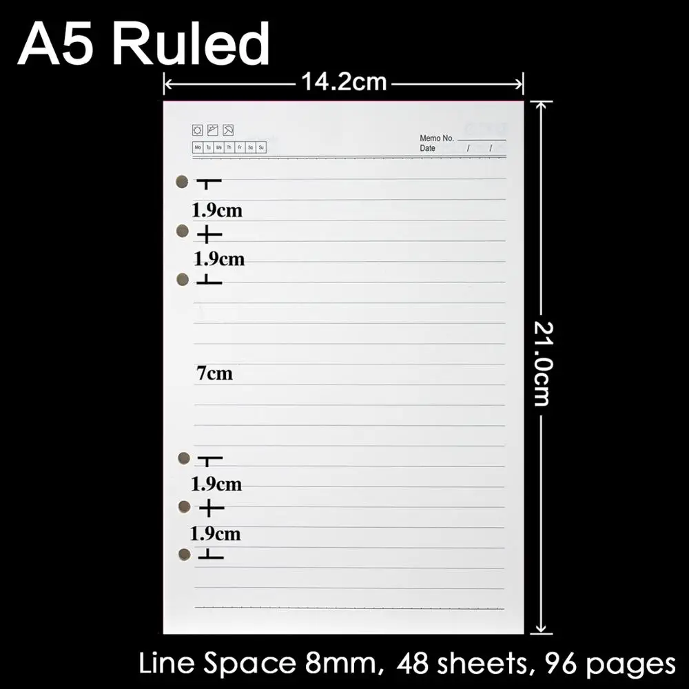 A5 Ruled Высокое качество, записная книжка с кольцом A5, A6, A7, вставные заправки, 6 отверстий, вкладыш, дневник на спирали, планировщик, внутреннее ядро, 100 г, бумага - Цвет: A5 Ruled