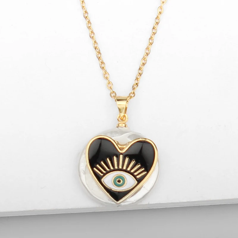 Ожерелье в виде сердца, Турецкий Дурной глаз, золотая металлическая цепочка из нержавеющей стали, круглая подвеска, ожерелье для женщин, модное ювелирное изделие