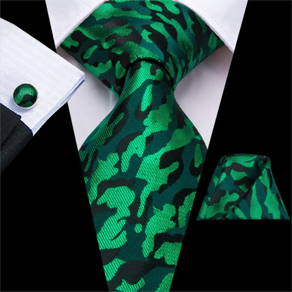 Hi-Tie Модные рождественские галстуки для мужчин шелковый галстук красный зеленый узор Птицы галстук носовой платок запонки набор мужские шелковые галстуки - Цвет: C-3299