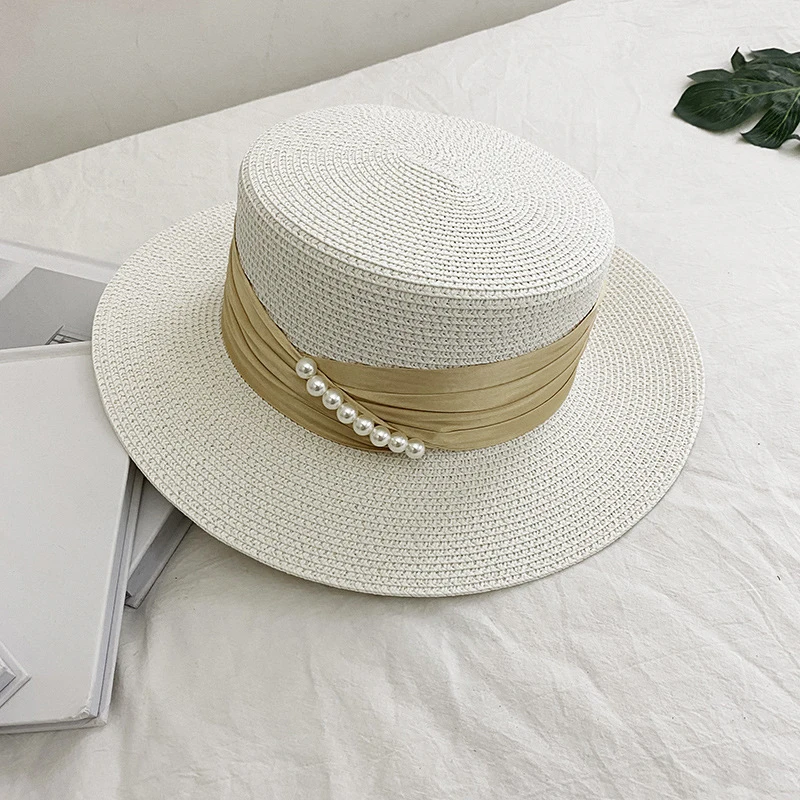 Wide Brim Beach Hat elegant Pearl 
