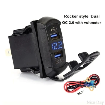 

Quick Charge 3.0 Dual USB Rocker Switch QC 3.0 Fast Charger LED Voltmeter for Car Truck Motorcycle Smartphone Tablet Ju17 20