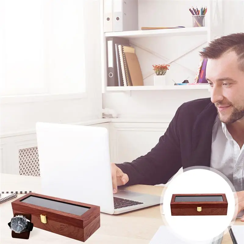 1Pc Wooden Watch Storage Box Eco-friendly Durable Practical Watch Case Box Display for Store Home Shopping Mall