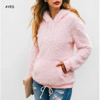 

Fashion Teddy Hoodies 2019 Autumn Winter Sweatshirts Women Long Sleeve Loose Hooded Sweatshirts Pocket Korean Warm Streetwear