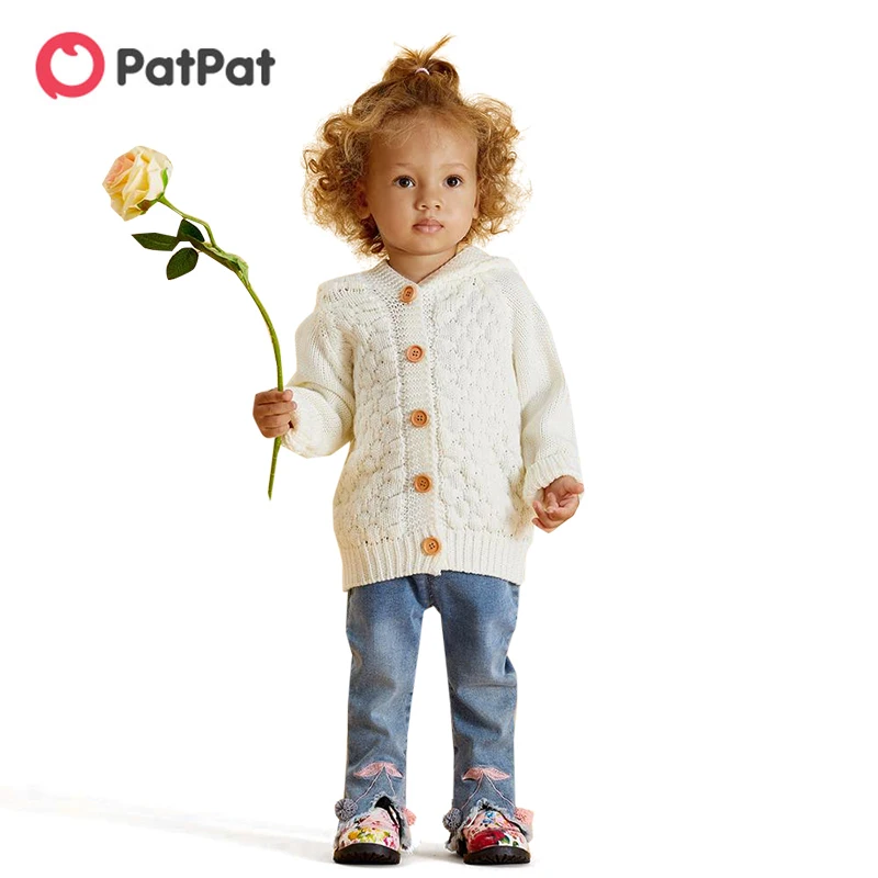 PatPat 2020 New Spring and Autumn Baby Boy Girl Adorable Pompon Deer Solid Knitted Coat Toddler Jackets & Coats Clothes |