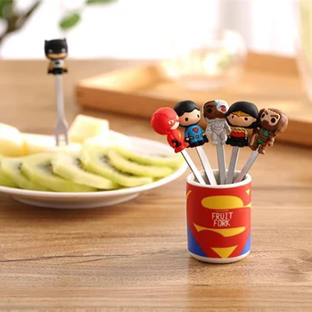 

6 PCS/Set Mini Stainless Steel Cartoon Hero Fruit Food Forks Small Dessert Pick Fourchette For Kids Party Decoration Accessories