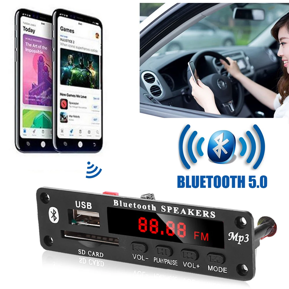 Vehemo WMA Decoder Wireless Bluetooth 12V MP3 Board Audio Module Support USB SD AUX FM Audio Radio Module For Car accessories