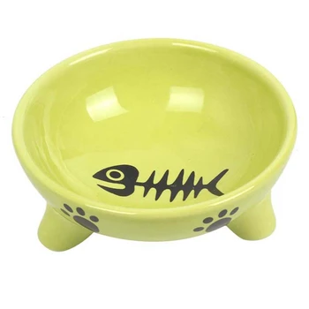 

Pet Dog Cat Bowl Puppy Kitten Ceramics Bowl Anti Slip Cats Puppy Travel Feeding Feeder Food And Water Dish Bowl 12X5Cm Green