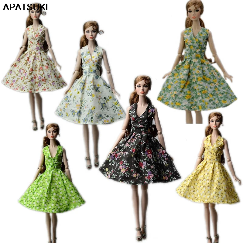 

6pcs/lot Fashion Countryside Floral Dress For Barbie Doll Clothes Party Gown Evening Dresses For Barbie Doll Outfits Accessories