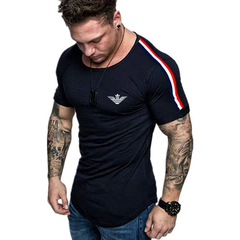 

Printed 2020 fashion casual T-shirt men running sports tight fashion sports short T-shirt men's gym fitness bodybuilding tops