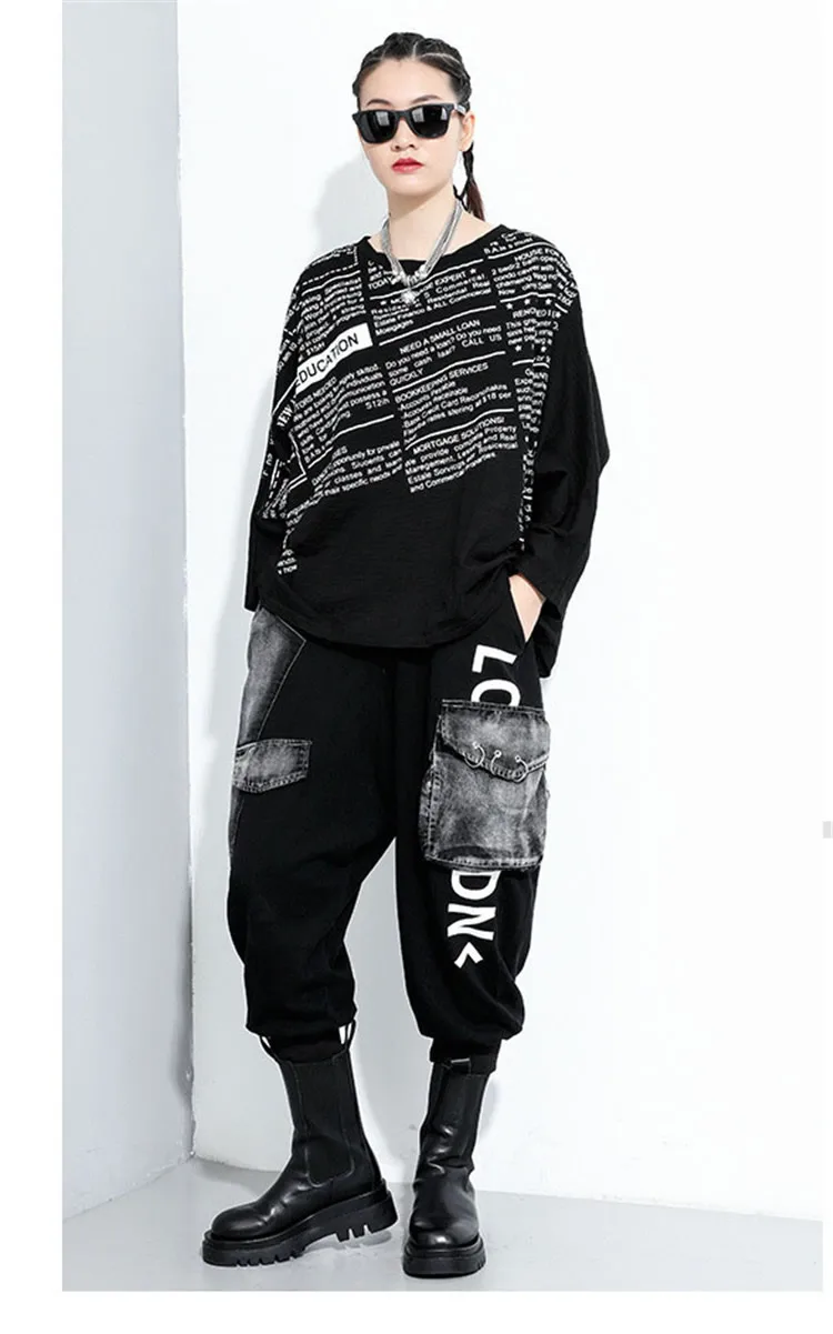XITAO Letter Patchwork T Shirt Women Loose Fashion Personality All Match Batwing Sleeve 2020 New Autumn Tee Goddess Fan ZP3258