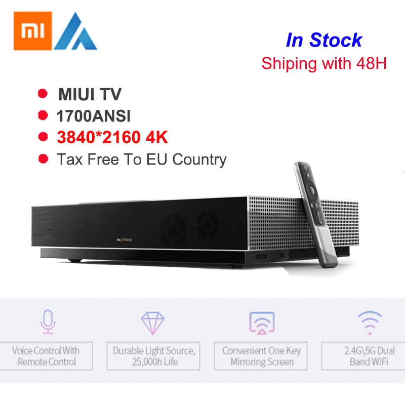 Best Price Original Xiaomi Fengmi L176FCN Laser TV 4K Cinema 3840*2160 HD Projector 2GB+64GB MIUI TV Support 3D 1700ANSI Laser Projector