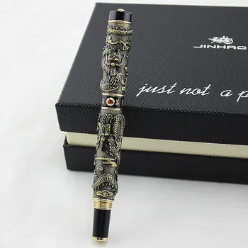 

Jinhao Vintage Luxurious Rollerball Pen Double Dragon Playing Pearl, Metal Carving Embossing Heavy Pen Bronze for Collection