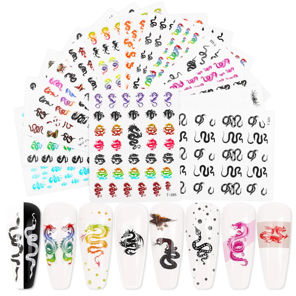 

16pc/lot Snake Design 3D DIY Nail Art Stickers Colorful Dragon Transfer Stickers Slider Decals Tip Manicuring Decoration