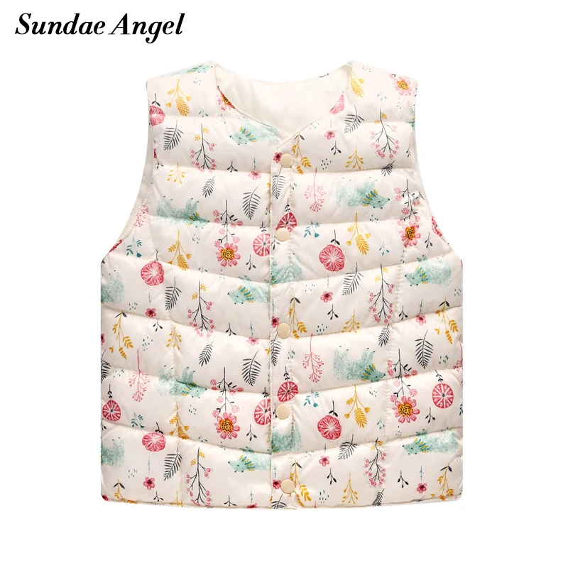 Детский зимний жилет с круглым вырезом и цветочным принтом|children waistcoat|kids vestwinter kids