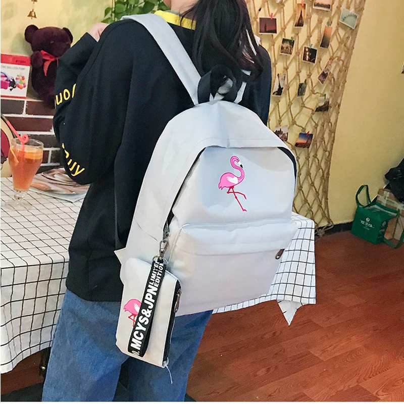 Harajuku Школьная Сумка Женская Корейская версия ulzzang старшеклассников Фламинго печати кампуса колледжа ветер холст рюкзак