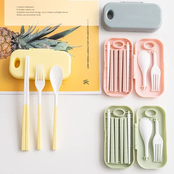 

3 And 1 Cutlery Set Travel Camping Tableware Reusable Portable Collapsible Spoon Fork Chopsticks And Carrying Case