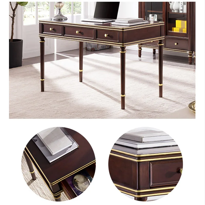 American Solid Wood Small Desk Beech Wood Light Luxury Three-drawing Computer Desk Simple Writing