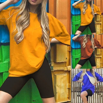 

Women's summer suit with belt T-shirt Women O neck Loose Short sleeve Top Shirt and Biker Shorts Two piece Sets