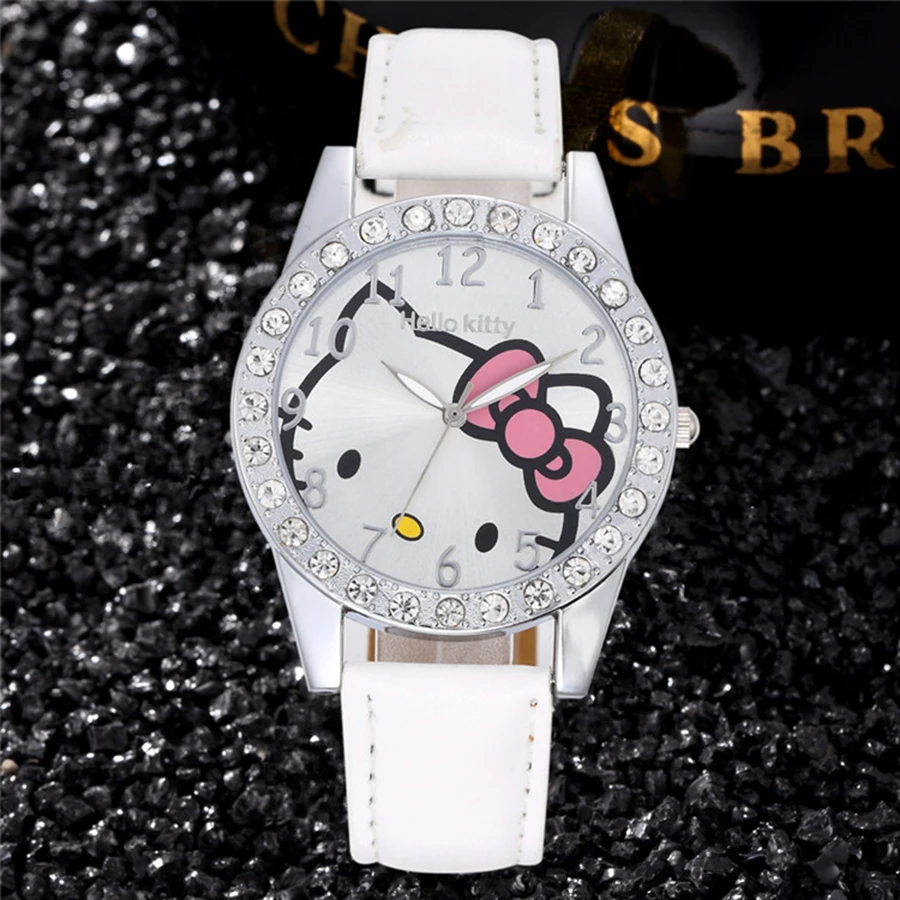 hello kitty девушка часы кожаный ремешок аналог кварцевые часы, модный платье часы relogio feminino