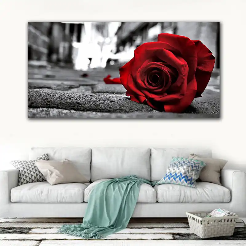 Cuadros De Ross Rojo Pared Arte Hd Flor Lienzo Pintura Negro Blanco Impresiones Carteles Para Decoracion De La Habitacion Cama Pintura De Pared Nordica Aliexpress
