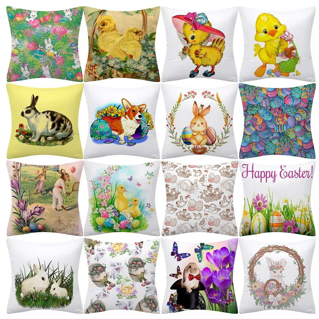 Ouneed Sofa cushion cover Easter cute Rabbits Chick Cotton Throw Decorative Pillowcases Home Decors animeative cojines almofadas | Дом и сад