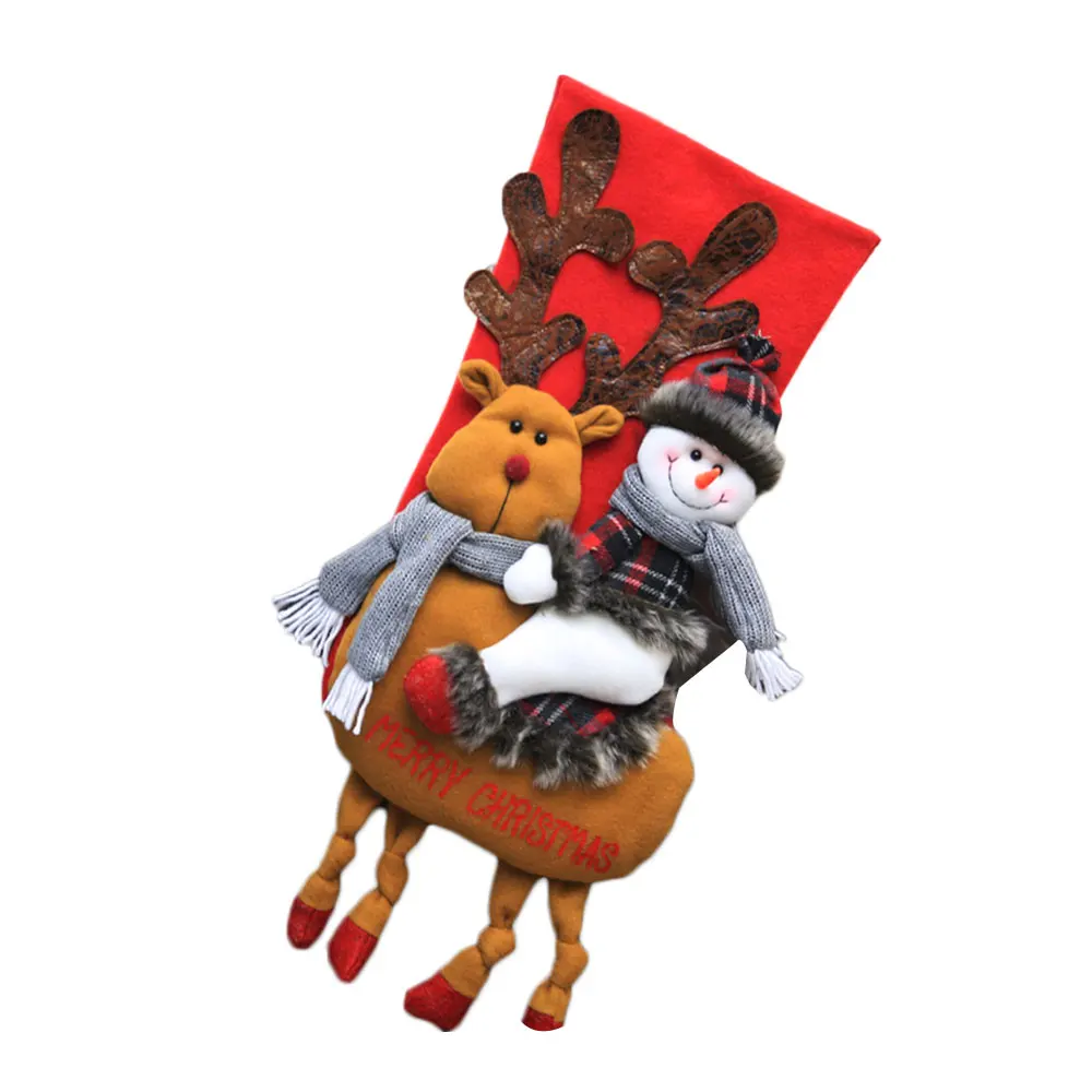 Xmas Socks Candy Gift Bag Snowman Santa Claus New Year Navidad Natal Decoration Hanging Creative Ornament Christmas Tree
