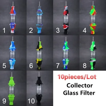 

Glass Water Filter Bubbler Collector Silicone Smoking Pipe with 10mm Titanium Nail for Concentrate Dab Oil Hookah oil smoker