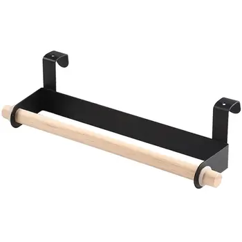 

Metal wall hanging Holder wood towel Shelf bathroom Roll paper rag Holder plastic wrap film Storage Racks kitchen accessories