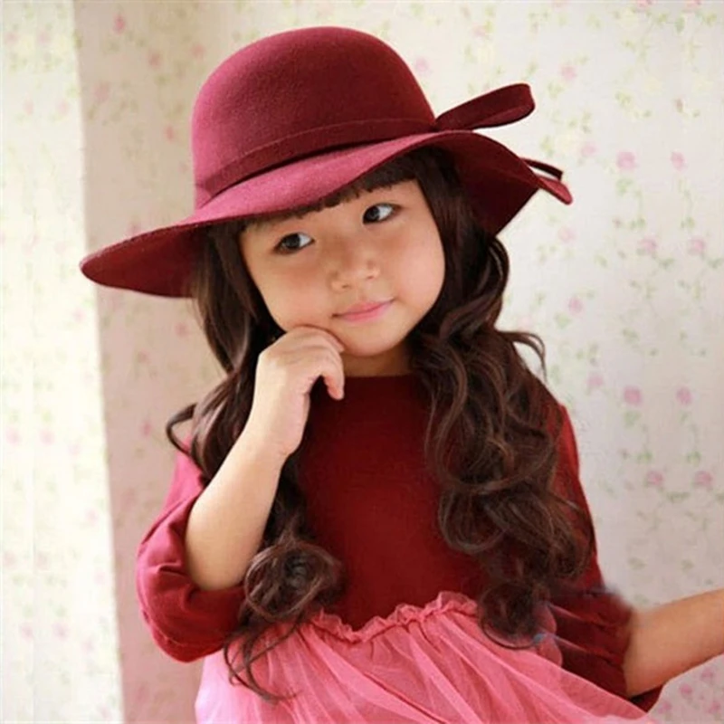 Осенне-зимняя шапка для детей, шерстяная детская шапка с бантом для девочек, регулируемая шапка-котелок, детская шапка на осень и весну, От 4 до 8 лет