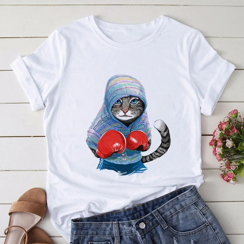 Boxing Catwoman T-shirt Cartoon Print T-shirt Summer Fashion Harajuku Graphic T-shirt Casual Female