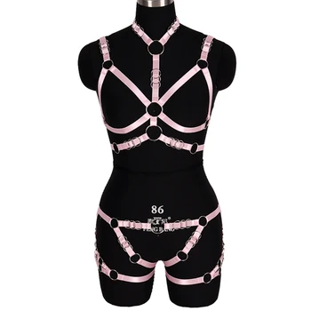 

Punk Style Body Harness Lingerie Set Cage Bra O-ring V Collar Strappy Hollow Out Chest Belt Gothic Cupless Bralette Crop Tops
