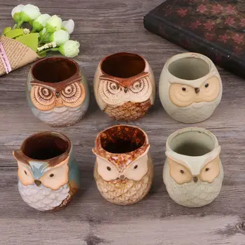 

6pcs Cute Owl Mini Ceramic Flower Pot Succulent Plant Flowerpot Home Office DIY Garden Decor 72XF