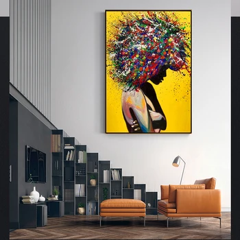 

XINQI Modern Girl Portrait Canvas Printing Oil Painting Wall Art Poster Pictures for Office Living Room Home Decoration No Frame