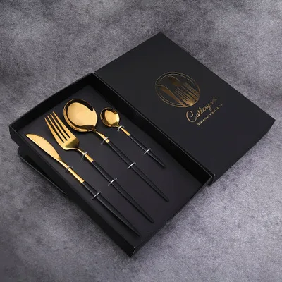 4pcs as photo 4 шт. Посуда Набор подарочных коробок нож вилка ложка набор ножей столовые приборы 304 столовое серебро из нержавеющей стали набор - Цвет: 4pcs as photo
