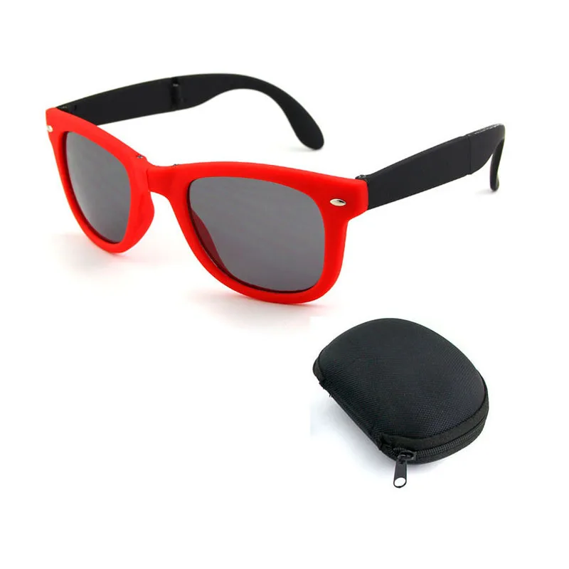 RBRARE Foldable Sunglasses With Box Vintage Classic Sun Glasses Men Shopping Travel Colorful UV400 Lunette De Soleil Femme - Цвет линз: Red Gray-box