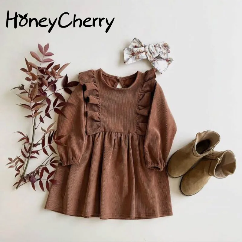 

Autumn And Winter 2019 Girls Corduroy Pleated Lace Dresses Girls Dresses For Party And Wedding Little Girls Clothing