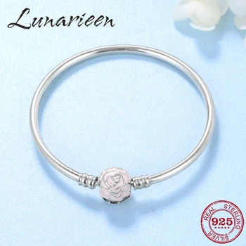 

DIY Gift Women Bead Bracelets pink Romantic Rose Flowers Authentic 925 Sterling Silver Fine jewelry Original Charm Bracelet