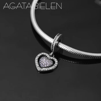 

Fashion 925 Sterling Silver DIY heart shaped pink Zircon Charm Pendant Beads Fit Original europeu Charm Bracelet Jewelry making