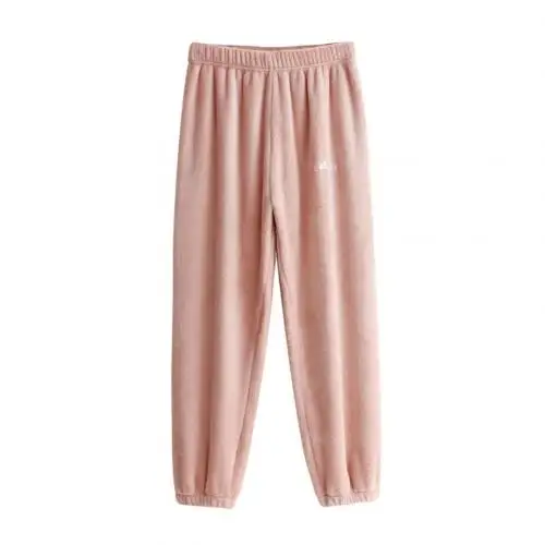 Осенне-зимние женские домашние штаны-фонарики, фланелевые теплые свободные повседневные штаны большого размера, штаны для сна - Цвет: Розовый