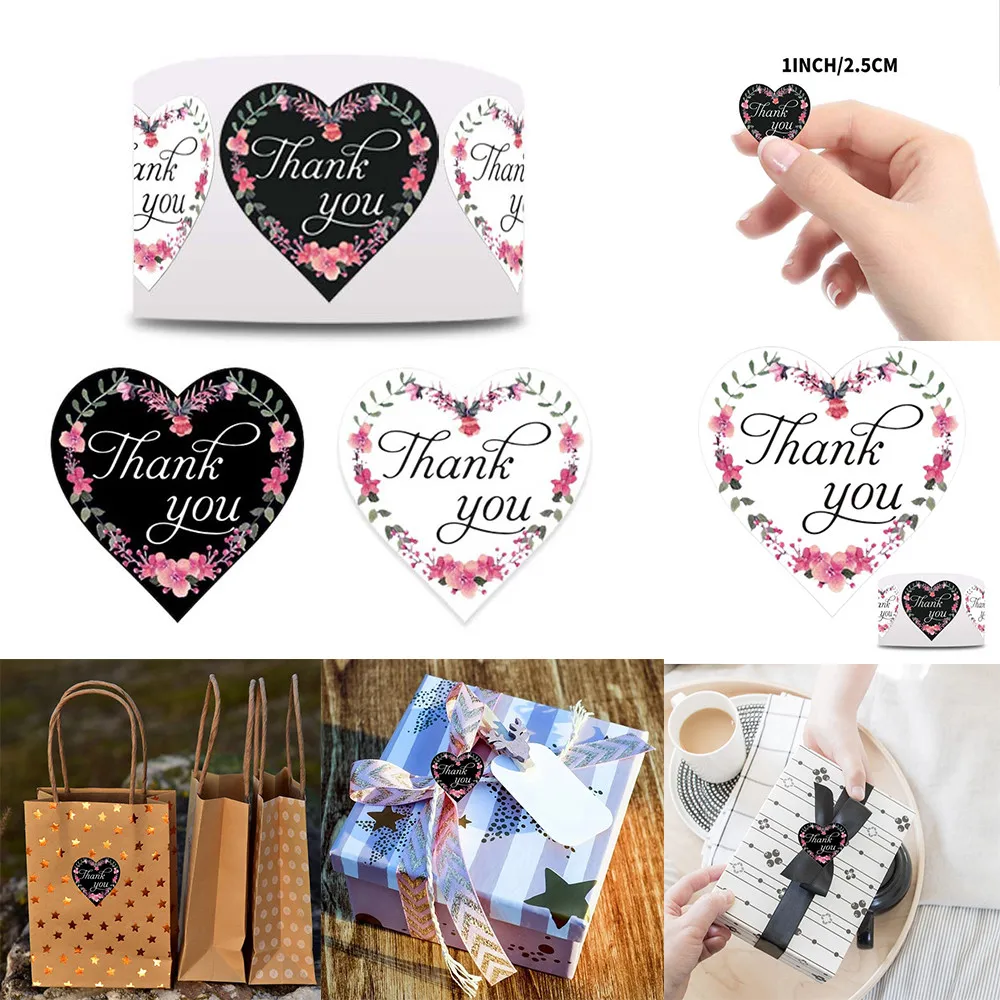 

500pcs/roll Handmade Sticker Heart Pattern Thanks You Stickers Wedding Party Valentine's Day Gifts Seal Label Stickers