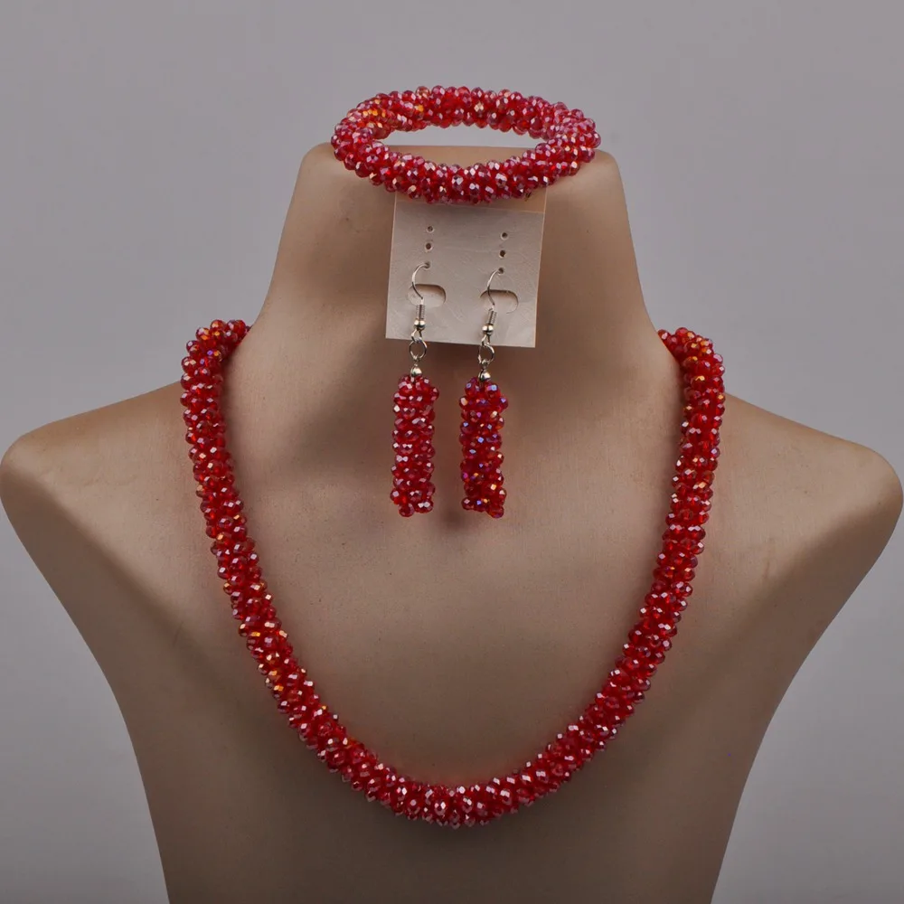 

Red African Jewelry Set European and American Jewelry Crystal Beaded Costume Jewelry Sets
