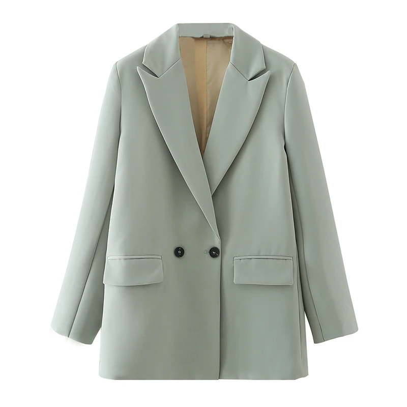 

Women Blazer Coat 2021 Elegant Vintage Notched Collar Pocket Jacket Korean Style Loose V-neck Long Sleeve Cardigan Chic Tops