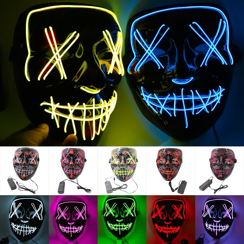 

Halloween LED Scar Mask Neon Easter Decor Strip Led Demon Mask Twinkle EL Wire Scar Mouth Mask DJ Costume Party Night Club Glow